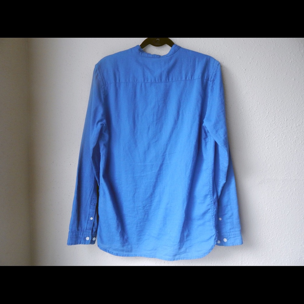 Cotton Mandarin Collar Button-Down Long Sleeve Top - image 3